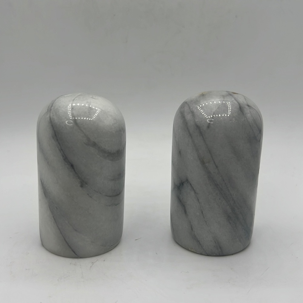Vintage Dome Carrera Marble 1970s Salt Pepper Shakers